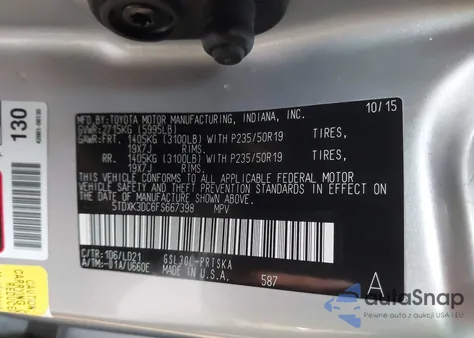 2015 Toyota Sienna Se 8 Passenger z USA, uszkodzony, nr VIN 5TDXK3DC6FS667398